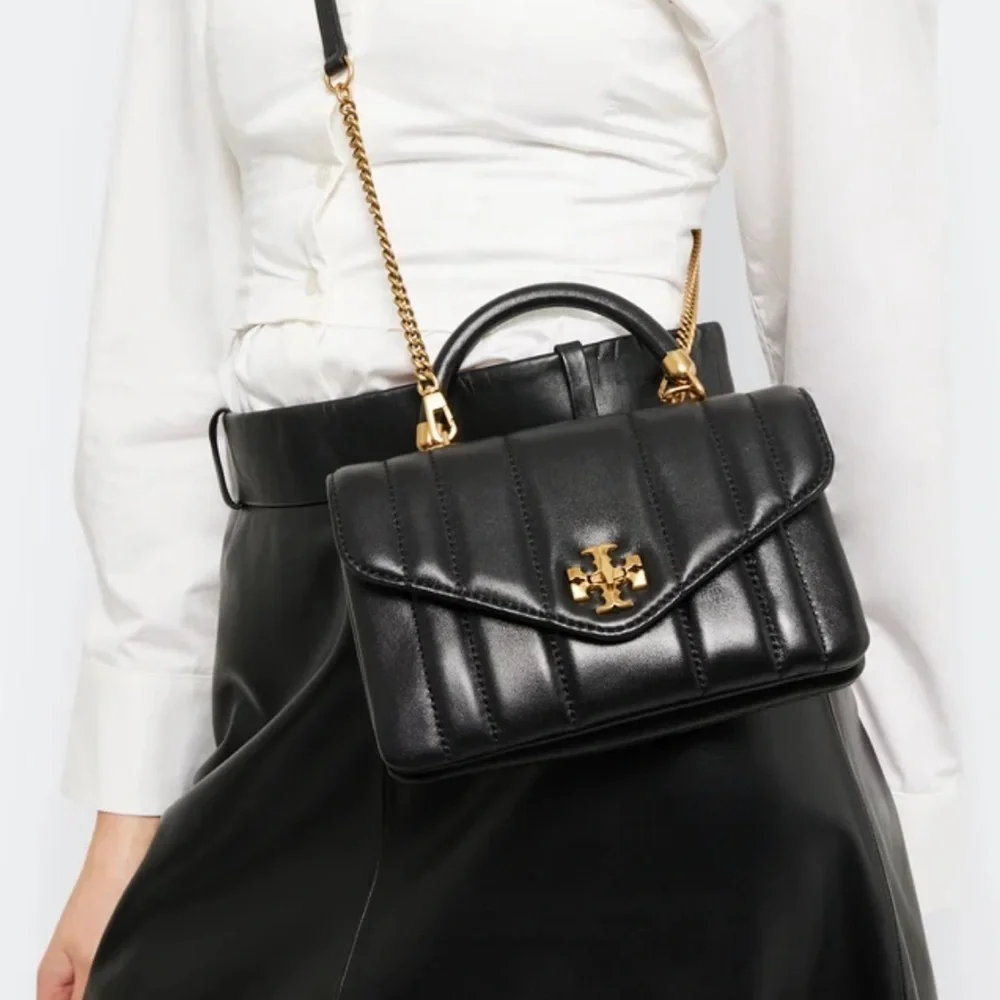 Tory Burch Kira Small Quilted Leather Top Handle Satchel Black Gold NWT - Picture 7 of 11